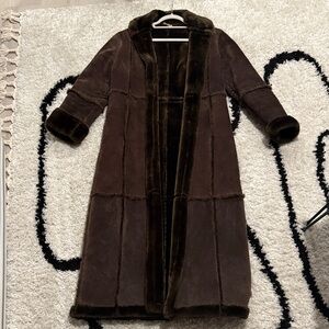 Elegant Brandon Thomas Brown Genuine Leather, Faux Fur-Trimmed Women's Coat S